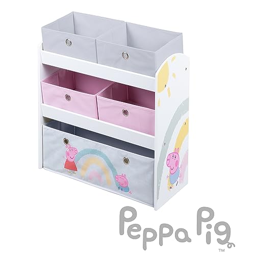 (-35%) roba Spielregal aus Holz Peppa Pig - Spielzeugregal mit 5 Boxen - Montessori Aufbewahrungsregal für Jungen & Mädchen - Weiß…