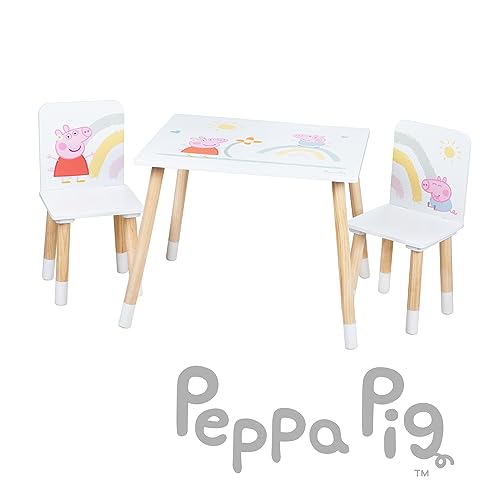 (-43%) roba Kindersitzgruppe Peppa Pig - 2 Kinderstühle & 1 Tisch für Kinder - Sitzgarnitur mit rosa Zeichentrick Motiv - Holz weiß / natur - ab 18 Monaten…
