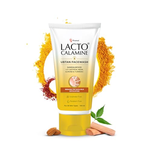 Lacto Calamine Ubtan Face Wash for Glowing Skin | Natural Face Wash with Sandalwood, Saffron, Neem, Almond & Turmeric | Exfoliating Facewash reduces T