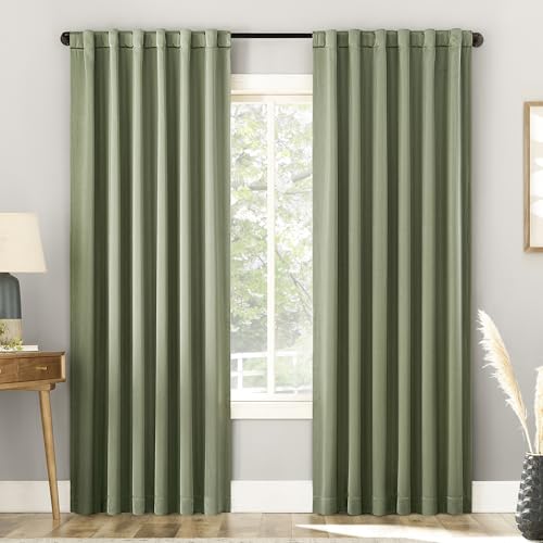 Sun Zero Belize 2-Pack Magnetic Closure Pleated Look Theater Grade 100% Blackout Back Tab Curtain Panel Pair, 52" x 84", Sage Green