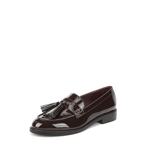 Franco Sarto Womens Carolynn Slip On Tassel Loafers Hickory Brown Patent 7.5 M