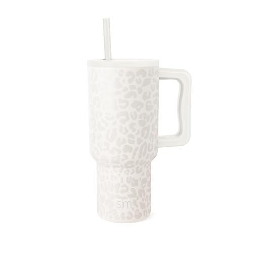 Simple Modern 30 oz Trek Tumbler with Handle and Straw Lid | Cup Holder Friendly Insulated Stainless Steel Travel Mug | Cream Leopard