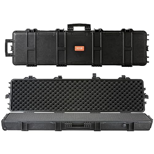 VEVOR Rifle Case, Rifle Hard Case with 4 Layers Fully-protective Foams, 50 inch Lockable Hard Gun Case with Wheels, IP67 Waterproof & Crushproof, for Two Rifles or Shotguns, Black