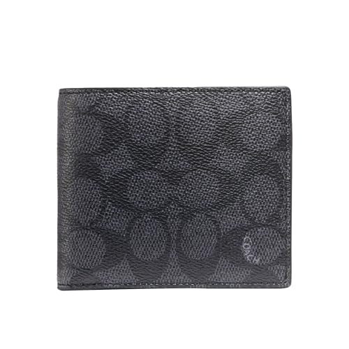 Coach Men's Coin Wallet in Signature, Charcoal/Black