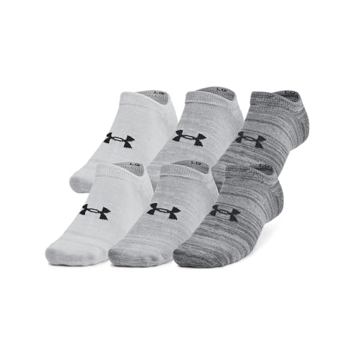 Under Armour Unisex-Adult Essential No Show Socks 6 Pack, (025) Castlerock/Castlerock/Anthracite, Large