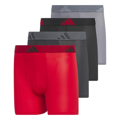 adidas Pacote com 4 cuecas boxer de microfibra com modelagem atlética para meninos, pacote com 4, Better Scarlet/cinza carbono/preto, M
