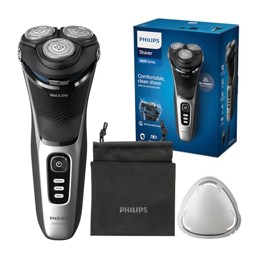 🔥 STARKER PREIS (-37%) Philips Rasierer Series 3000 – Elektrischer Nass- und Trockenrasierer für Herren in Schwarz, mit SkinProtect-Technologie, ausklappbarem Bartschneider und Reisetasche, kabellos (Modell S3241/12)