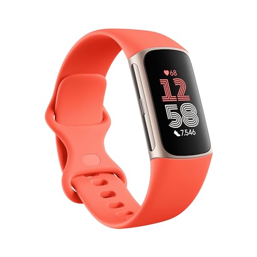 (-39%) Fitbit Google Charge 6 Aktivitätstracker enthält eine 3 monatige Google Health Premium Mitgliedschaft, 7 Tage Akkulaufzeit, Google Wallet und Maps, Koralle/Aluminium in Champagne Gold
