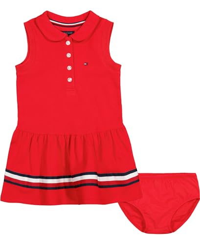 Tommy Hilfiger Baby Girls' Short Sleeve Polo Dress with Matching Bloomers, Deep Crimson, 24 Months