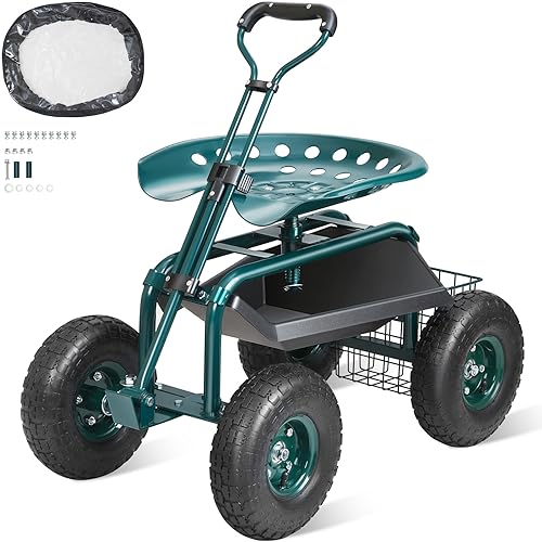 VEVOR Garden Cart Rolling Workseat with Wheels, Gardening Stool for Planting, 360 Degree Swivel Seat, Wagon Scooter with