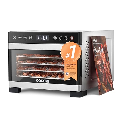 COSORI Food Dehydrator for Jerky, 176°F Temperature Control, 5 Stainless Steel Trays Dryer Machine, 4 Presets, 48H Timer, for Dog Treats, Meat, Fruit, Veggies, Snacks, Recipe Book Included