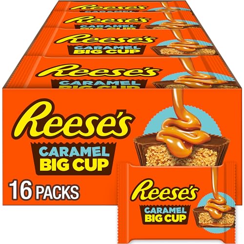 REESE'S Big Cup Caramel Milk Chocolate Peanut Butter Cups, Candy Packs, Halloween Candy, 1.4 oz (16 Count)