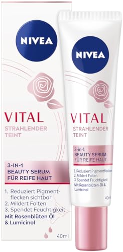(-28%) NIVEA VITAL Strahlender Teint 3-in-1 Beauty Serum für reife Haut, intensives Feuchtigkeitsserum für Milderung von Pigment- und Altersflecken, Gesichtspflege mit straffendem Effekt (40 ml)