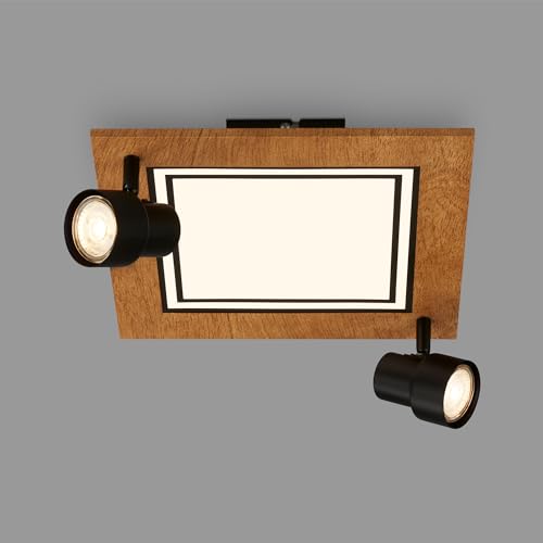 🔥 STARKER PREIS (-83%) BRILONER - LED Deckenlampe mit Spots, warmweißes Licht, Schwenkbare Deckenleuchte, LED Lampe Holz, 12W Wohnzimmerlampe mit Speicherfunktion, 295x295x155 mm (LxBxH)