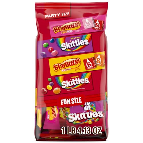 Skittles Original, Wild Berry & Starburst and FaveReds Halloween Candy Mix Fun Size Individually Wrapped Candies for Trick or Treat, Halloween Party and More, 20.13oz