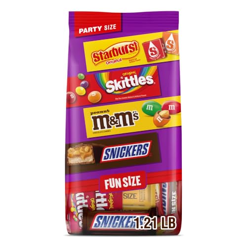 M&M'S Peanut, SNICKERS, STARBURST & SKITTLES Fun Size Individually Wrapped Halloween Candy Variety Pack, 19.44 oz Bulk Candy Bag