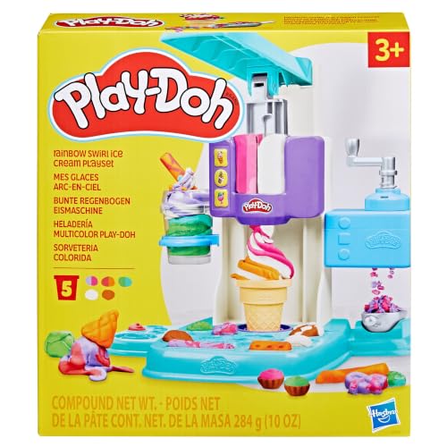 (-42%) Play-Doh Bunte Regenbogen Eismaschine, 2 x 56g einfarbig & 3 x 56g zweifarbig, Spielküchen-Set mit Zubehör, kreatives Spielen für Kinder ab 3 Jahren