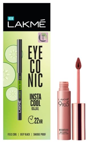 LAKMÉ 9 To 5 Weightless Mousse Lip & Cheek Color, Coca Soft, 9 G & Eyeconic Insta Cool Matte Kajal, Black, Cooling Kohl Liner With Cucumber, Twist Up 