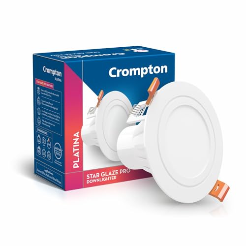 Crompton Star Glaze Pro LED Downlighter 9W Round LED Ceiling Light (Cool Day Light, Pack of 1)| Cut Out Size :95mm