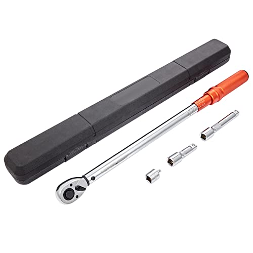 VEVOR 1/2-inch Drive Click Torque Wrench 25-250ft.lb/34-340n.m, Dual-Direction Adjustable Torque Wrench Set, Mechanical Dual Range Scales Torque Wrench Kit with Adapters Extension Rod
