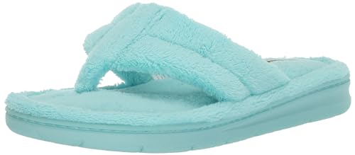 Dearfoams Women's Melanie Terry Thong Slipper, Aruba Blue, 9-10