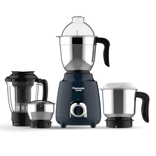 Butterfly Pestle 750W Mixer Grinder with 4 Jars | 3 Stainless Steel Jars & 1 Juicer | ABS Body | Heavy Duty Motor | 2 Years Manufacturer's Warranty | 