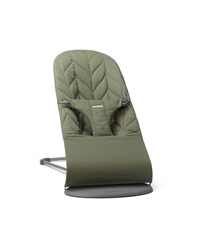 BabyBjörn Bouncer Bliss, Dark Green, Woven, Petal Quilt | 2-in-1 Adjustable Baby Bouncer Seat and Toddler Chair, Newborn to Toddler (8-29 lbs), 4 Positions, Lightweight & Portable