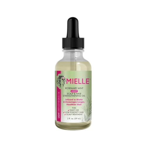 Mielle Organics Rosemary & Mint Light Hair Oil, Split Ends & Dry Scalp Treatment - Infused with Biotin & Essential Oils for Strengthening, Soothing, Moisturizing & Encouraging Longer Hair (2 Oz)
