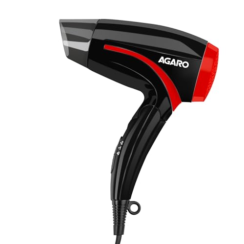 Hair Dryer with 1000 Watts Copper Motor, 2 Speed & Temperature Settings,Foldable Handle, For both Men & Women, Black & Red HD1177