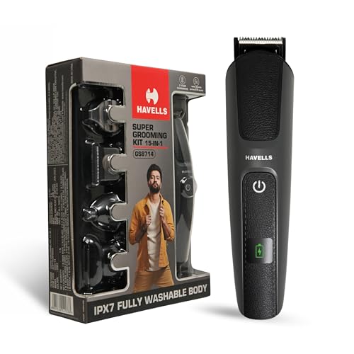 Havells Super Grooming Kit Gs8714,15 In 1,Ipx7 Fully Washable,Full Body Hair Trimmer Groomer For Men,120 Min Of Run Time With Fast Charge,Corded Elect