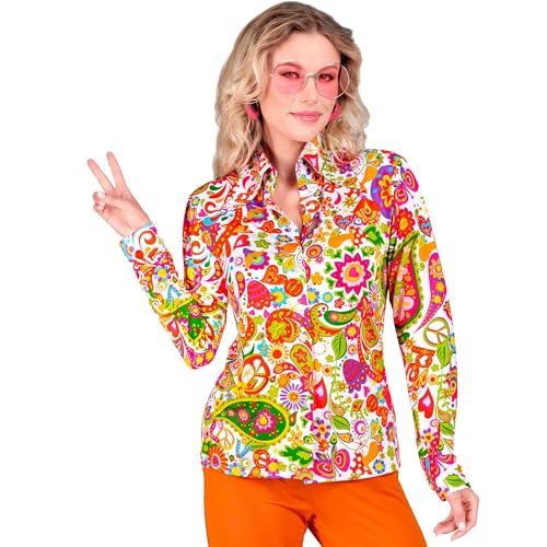 WIDMANN - 60s Blouse for Women, Hippie, Reggae, Flower Power, Disco Fever, Schlagermove