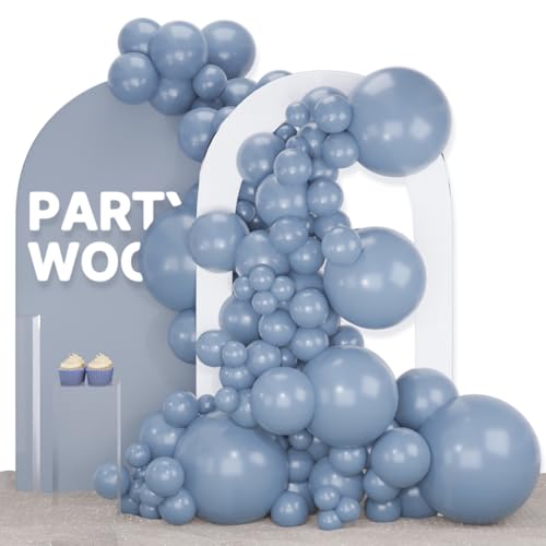 PartyWoo Dusty Blue Balloons 140pcs Different Sizes Pack of 18 12 10 5 Inch Slate Blue Boho Neutral Balloon Arch Kit for Baby Shower Graduation Cat Tornado Birthday Party Decorations Blue-F55
