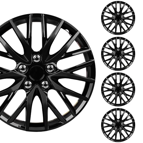 BDK (4-Pack) Premium Black Hubcaps 16" Wheel Rim Cover Hub Caps OEM Style Direct Replacement Snap On Car Truck SUV Van - 16 Inch, Set of 4