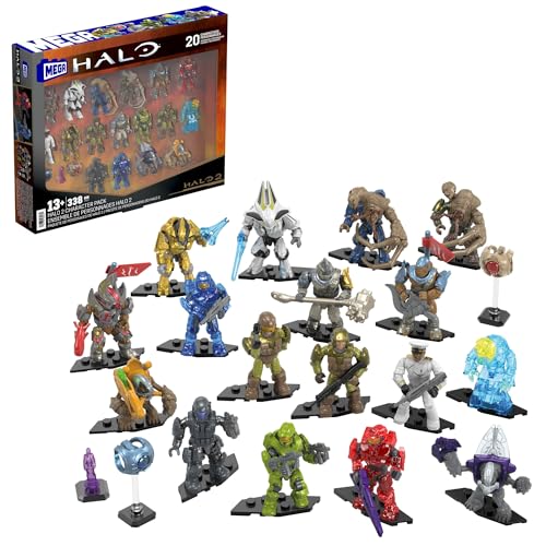 Mega Halo Action Figures Building Toys Set, Character Pack with 338 Pieces, Poseable Articulation, 2 Inches Tall, Kids or Adult Collectible