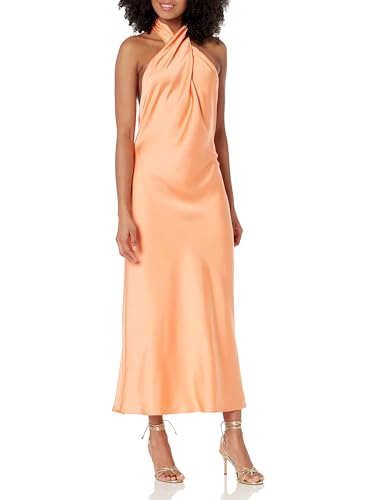 Show Me Your Mumu Women's Jasmine Halter mini Dress, Cantaloupe Luxe Satin