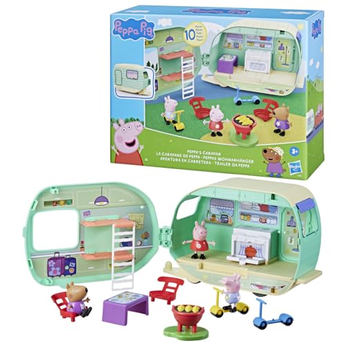 Peppa Pig Caravan Playset for Girls and Boys, 3 Figures, 6 Accessories, Preschool Toys, Kids Gifts, Ages 3+