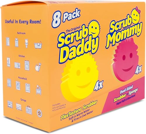Scrub Daddy 4 Scrub Daddy Sponges & 4 Scrub Mommy Kitchen Sponges - Scratch-Free for Dishes & Multipurpose Cleaning - BPA Free & Made with Polymer Foam - Stain & Odor Resistant (8 Pack)
