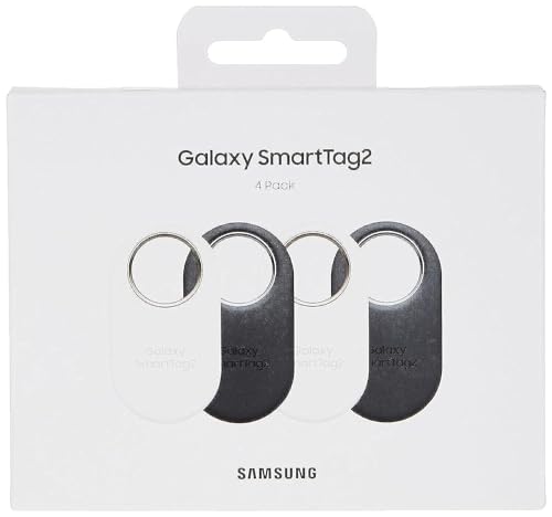 Samsung SmartTag2 (2023) Bluetooth + UWB, IP67 Water and Dust Resistant, Findable via App, 1.5 Year Battery Life (4-Pack) - Black/White (Global Edition, No US Warranty)
