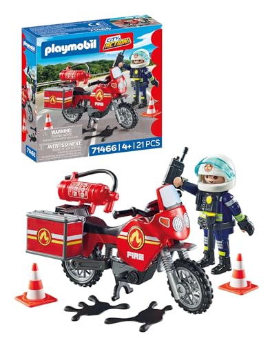 (-41%) PLAYMOBIL | City Action| Feuerwehrmotorrad am Unfallort | Rasante Fahrt zum Einsatz | Mit vielfältigem Zubehör wie Funkgerät und Feuerlöscher | Realitätsnahes Spielzeug für Kinder ab 4 Jahren | 71466