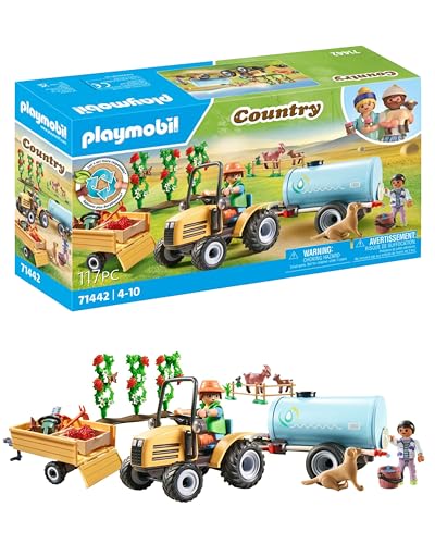 (-43%) PLAYMOBIL Country 71442 Traktor mit Anhänger und Wassertank, frische Ernte auf dem Bauernhof, spielerisches Lernen über die Umwelt, nachhaltiges Spielzeug für Kinder ab 4 Jahren