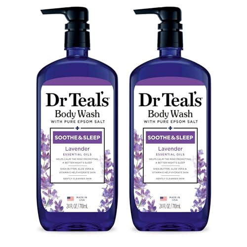Dr Teal's Body Wash with Pure Epsom Salt, Soothe & Sleep with Lavender, 24 fl oz (Pack of 2)