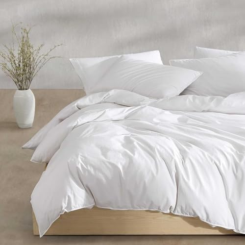 Calvin Klein - Queen Duvet Cover Set, Modern Cotton Washed Percale Bedding with Matching Shams, Cozy Home Decor, Oeko-Tex Certified (Washed Percale White, Queen)