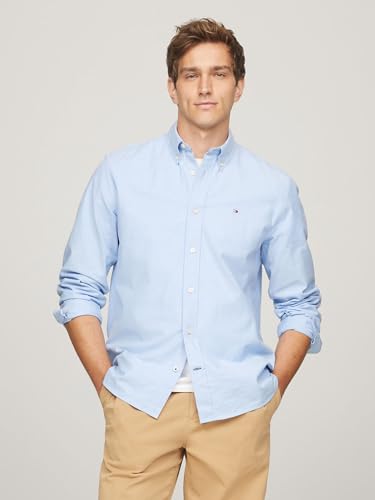 TOMMY HILFIGER Men's Long Sleeve Button Down Oxford Shirt in Regular Fit, Provence Blue, XL