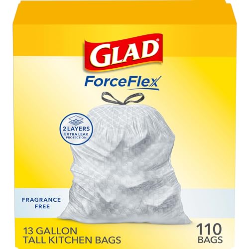 Glad ForceFlex Tall Kitchen Drawstring Trash Bags 13 Gal Fragrance Free 110 Count