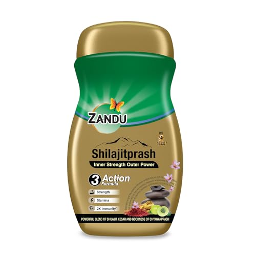 Zandu Shilajitprash | Dual Goodness of Chyawanprash & 2X Shilajit/Shilajeet | Strength, Stamina & 2X immunity* | 450g I 24K Gold Bhasma & 47 Potent He