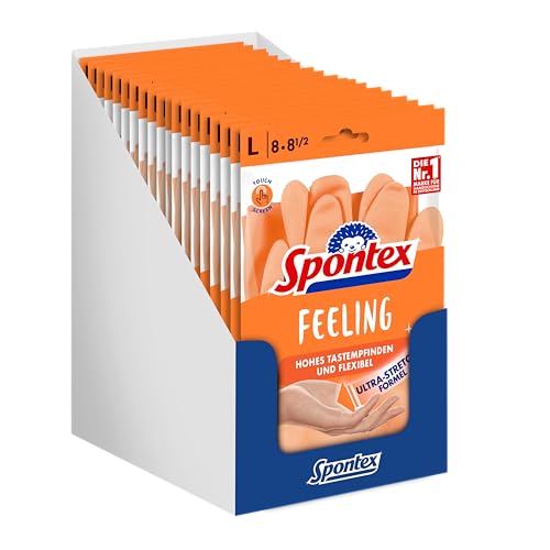 🔥 SELTEN SO GÜNSTIG (-42%) Spontex Feeling Haushaltshandschuhe, 18 Paar, für alle feinfühligen Putz- und Pflegearbeiten im Haushalt, hohes Tastempfinden, Größe L (18 x 1 Paar)