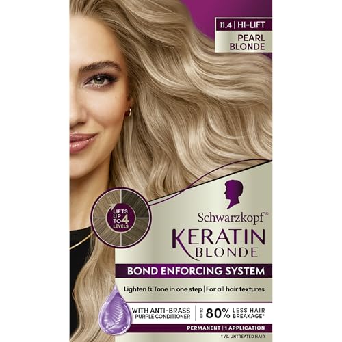 Schwarzkopf Keratin Blonde Hair Dye, 11.0 Natural Blonde, Professional Quality Hi-Lift Permanent Hair Color, Bond Enforcing System Helps Prevent Breakage* Pre-Color Serum & Purple Conditioner Included