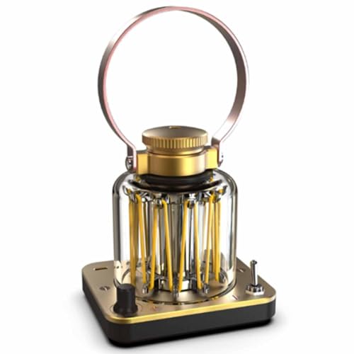 Barebones Block Tower Lantern – Rechargeable LED Lantern with Adjustable Brightness, Candle Flicker Mode, Brass & Copper Finish, Portable Light for Indoor and Outdoor Use