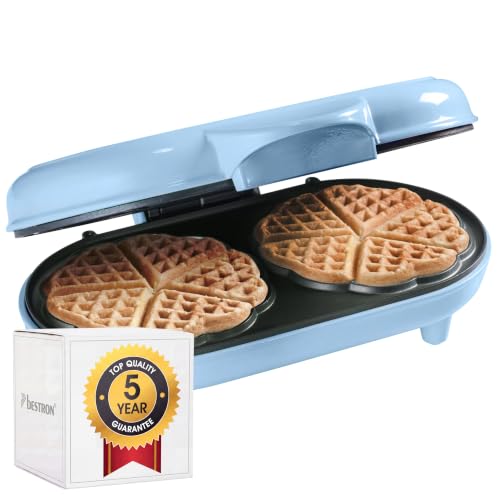 🔥 STARKER PREIS (-39%) Bestron Doppel-Waffeleisen für klassische Herzwaffeln, Herzwaffeleisen mit Backampel & Antihaftbeschichtung, ideal für Kindergeburtstage, Ostern & Weihnachten, Farbe: Blau