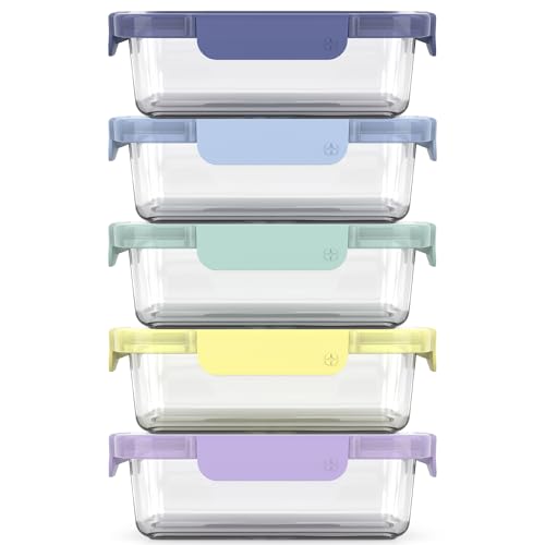 Ello Color Lock 3.4 Cup 10PC, 5 Pack Glass Meal Prep Sets Leak-Proof Glass Food Storage Containers with Airtight BPA-Free Plastic Lids, Dishwasher, Microwave, and Freezer Safe, Purple Rain